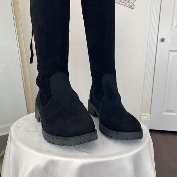 Boho Whimsygoth Faux Suede Black Flat Over The Knee Tassel Boots US 9.5 EU 40 - Picture 5 of 7